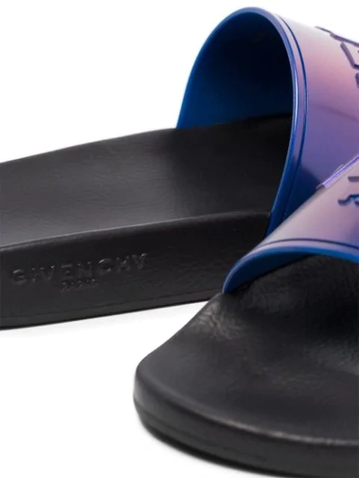 Shop Givenchy Logo-embossed Iridescent Slides In Blue /black Oil