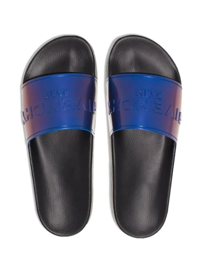 Shop Givenchy Logo-embossed Iridescent Slides In Blue /black Oil