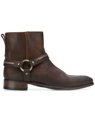 Shop John Varvatos Side Zip Buckle Ankle Boots In Brown