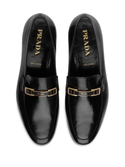 Shop Prada Logo Strap Loafers In Black