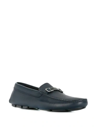 Shop Prada Saffiano Leather Logo Loafers In Blue