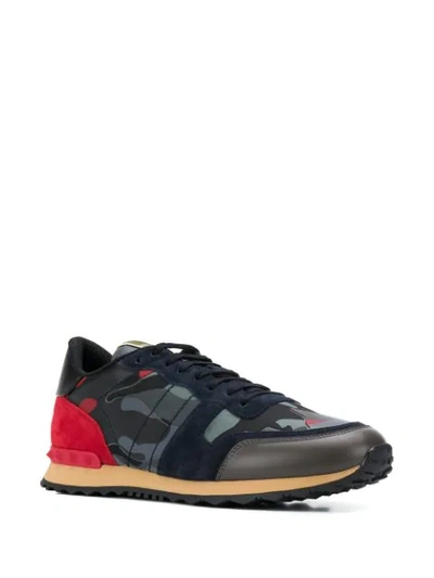 Shop Valentino Rockstud Camouflage Sneakers In Grey
