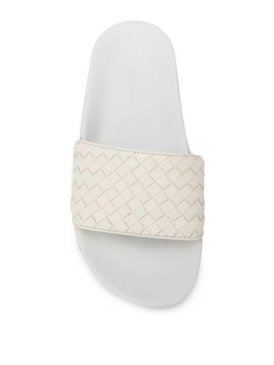 Shop Bottega Veneta Basket Woven Slides In White