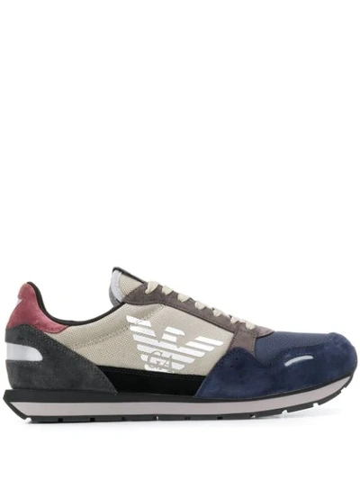 Shop Emporio Armani Logo Colour-block Sneakers In Black