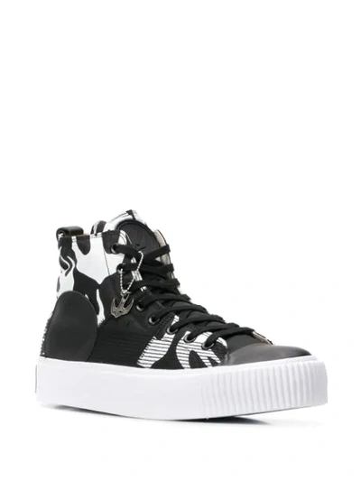 Shop Mcq By Alexander Mcqueen Swallow Print High-top Sneakers In Black/white