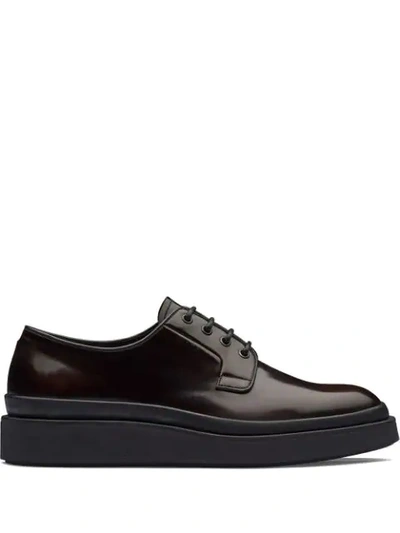 Shop Prada Brushed Derby Shoes In Brown