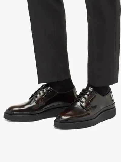 Shop Prada Brushed Derby Shoes In Brown