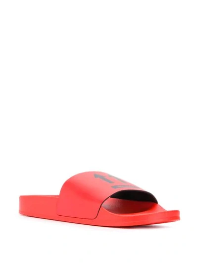 Shop Off-white Logo Pool Slides In Red