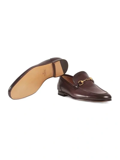 Shop Gucci Brown Jordan Buckle Embellished Leather Loafers