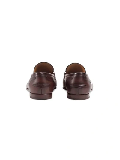 Shop Gucci Brown Jordan Buckle Embellished Leather Loafers