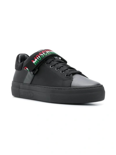 Shop Moschino Logo Strap Low-top Sneakers - Black