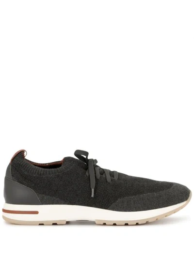 Loro Piana 360 Flexy Walk Leather-trimmed Knitted Wish Wool Sneakers In Grey