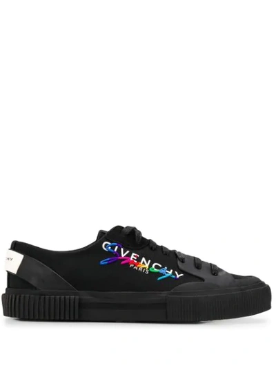 Shop Givenchy Embroidered Logo Sneakers In Black