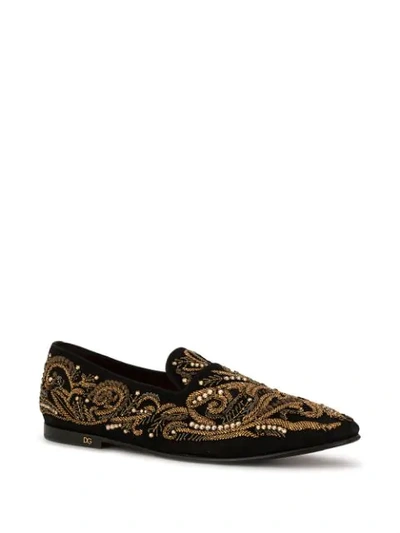 Shop Dolce & Gabbana Bead Embroidered Slippers In Gold