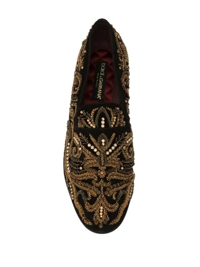 Shop Dolce & Gabbana Bead Embroidered Slippers In Gold
