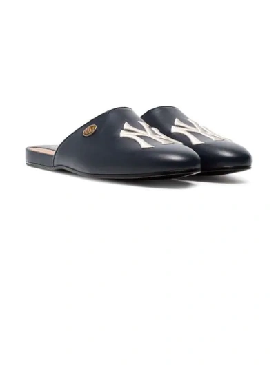 Shop Gucci Leather Loafer With Ny Yankees™ Patch In Black