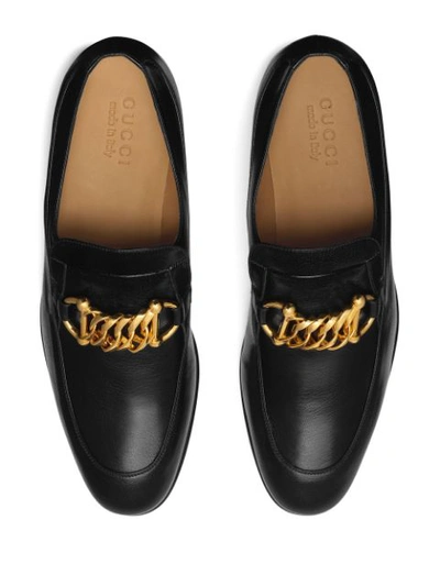 Shop Gucci Chain Detail Loafers In Black