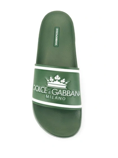 Shop Dolce & Gabbana Pantoletten Mit Logo-prägung In Green