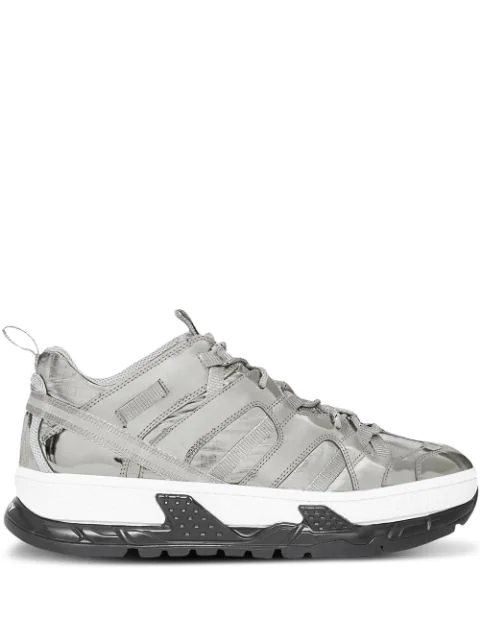 burberry metallic leather and nylon union sneakers