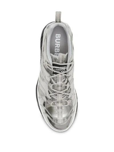 Shop Burberry Metallic Leather And Nylon Union Sneakers In Silver