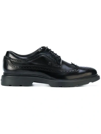 Shop Hogan Punch Hole Detailed Derby Shoes In Black