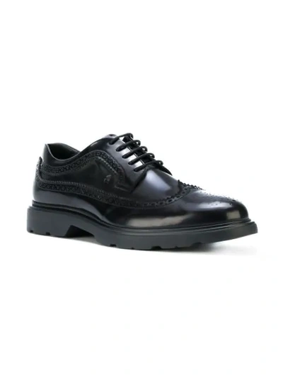 Shop Hogan Punch Hole Detailed Derby Shoes In Black