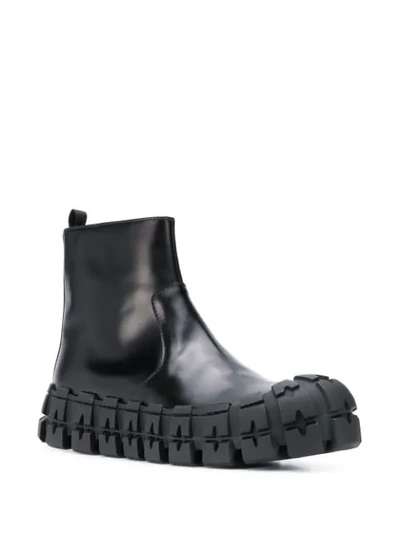 PRADA DECONSTRUCTED CHUNKY LEATHER BOOTS - 黑色