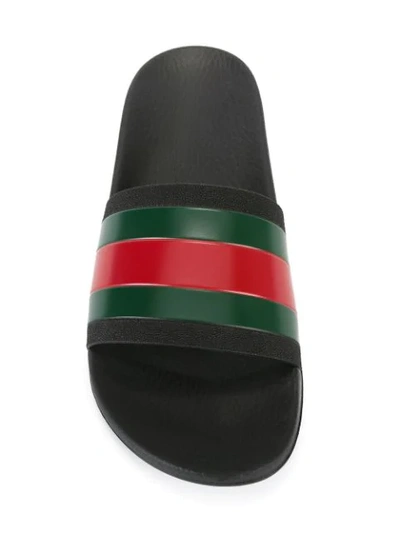 Shop Gucci Striped Slidders In Black