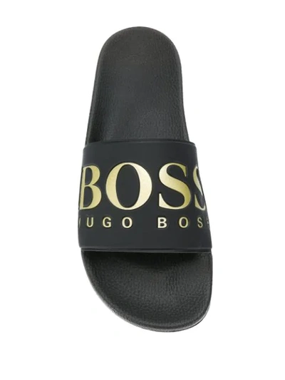 Shop Hugo Boss Logo Sliders In Black