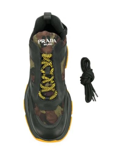 Shop Prada Pegasus Chunky Sneakers In Black ,yellow