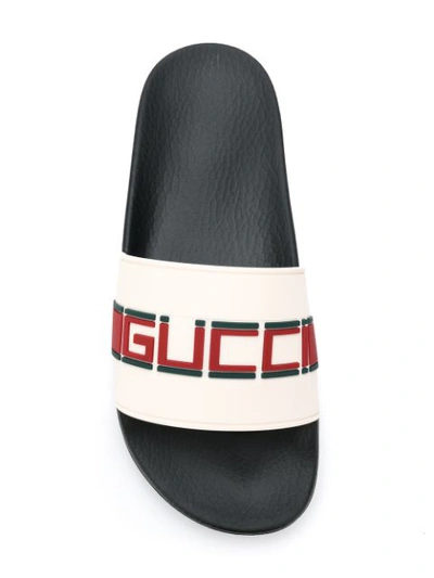 Shop Gucci Logo Print Slides In White