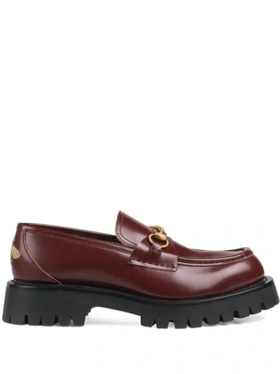 Shop Gucci Loafers With Horsebit And Lug Sole In Red