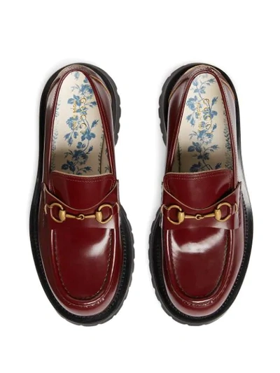 Shop Gucci Loafers With Horsebit And Lug Sole In Red