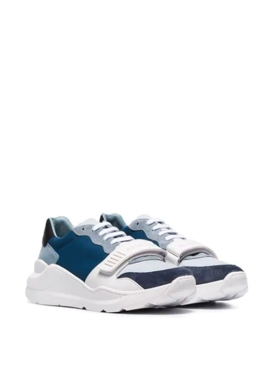 Shop Burberry Regis Low Top Leather Sneakers In Blue