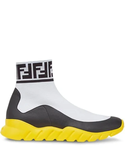 Shop Fendi Ff Logo Sock Sneakers In White