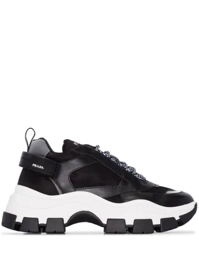 Shop Prada Pegasus Chunky Sneakers In Black