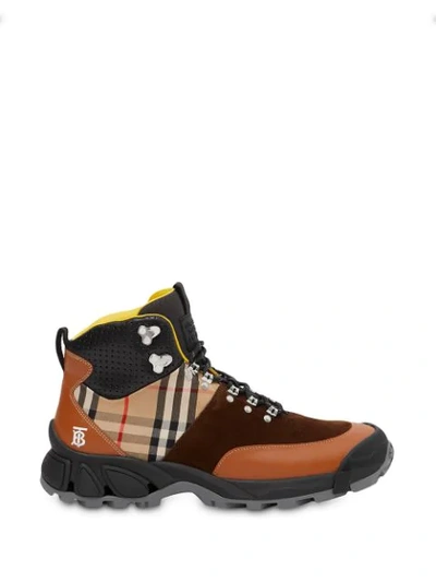 Shop Burberry Tor Vintage Check Hiking Boots In Brown