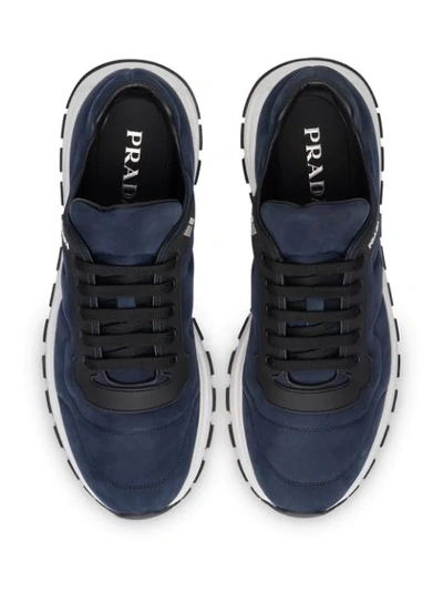 Shop Prada Nubuck Leather Sneakers In Blue