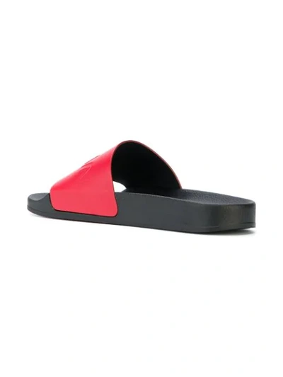 Shop Balmain Embossed Logo Slides In Red