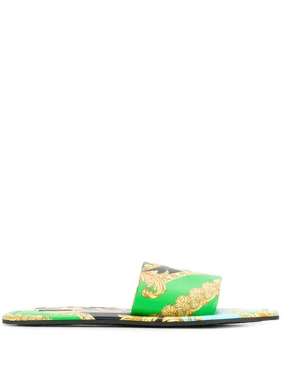 Shop Versace Voyage Barocco Slides In Green