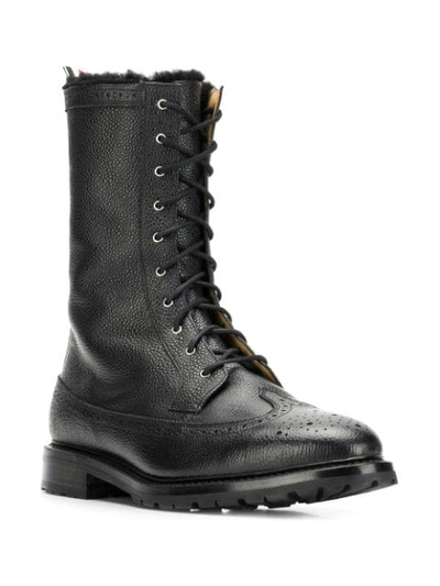 Shop Thom Browne Shearling Lining Longwing Boot In Black