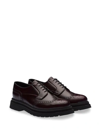 Shop Prada Brushed Leather Laced Derby Shoes In Red
