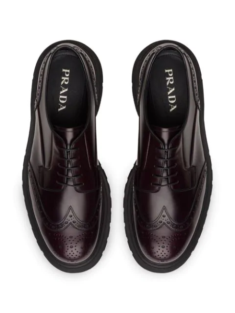 brushed leather derby shoes prada