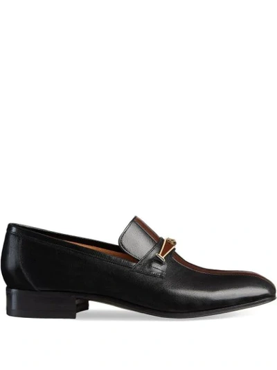 Shop Gucci Leather Loafer With Stripe In Black