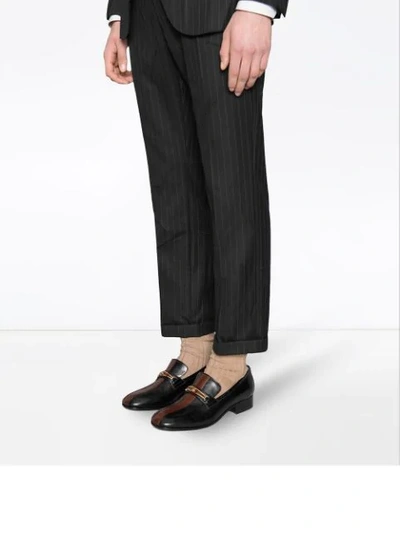 Shop Gucci Leather Loafer With Stripe In Black