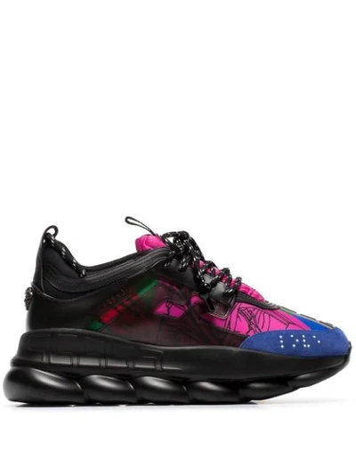 Shop Versace Black And Multicoloured Chain Reaction Sneakers In Dna2 Multicolor