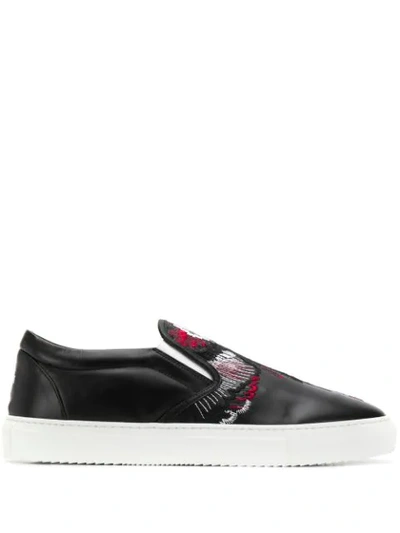 Shop Marcelo Burlon County Of Milan Embroidered Slip-on Sneakers In Black