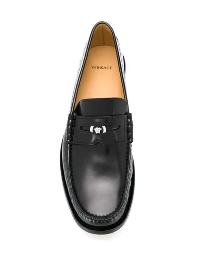 Shop Versace Hearts Logo Loafers In Black