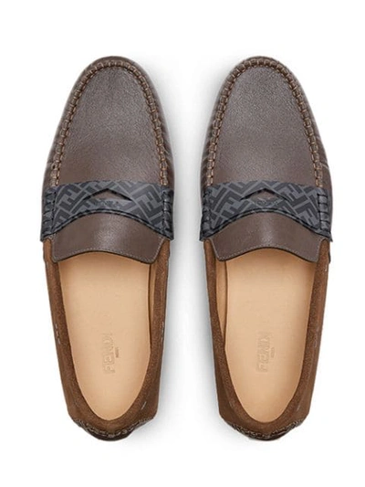 Shop Fendi Driving Loafers In Brown