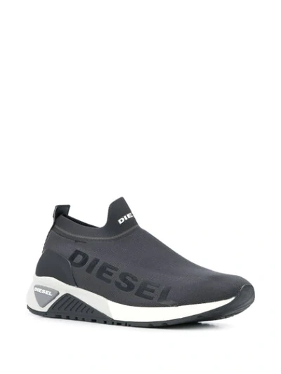 Shop Diesel Logo Print Sock Sneakers In Blue